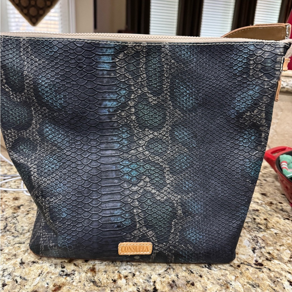 Consuela Rattler Hobo Snake Print Embossed Crossbody with leather & woven straps